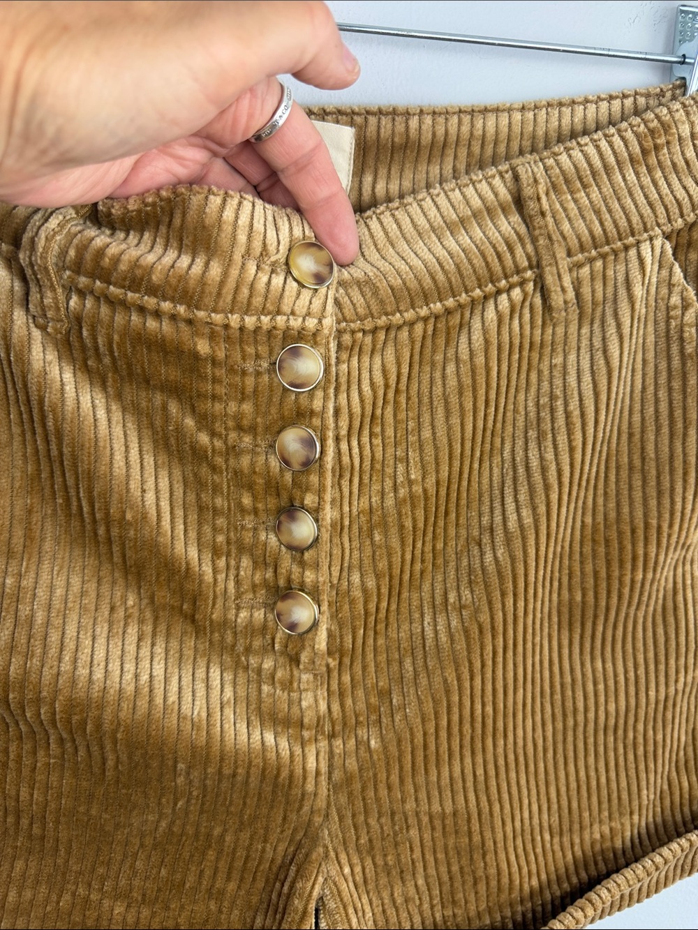 Sezane Maddie Shorts Dark Beige High Waist Pockets Cuffed Corduroy Size 4 Fall - Picture 8 of 16